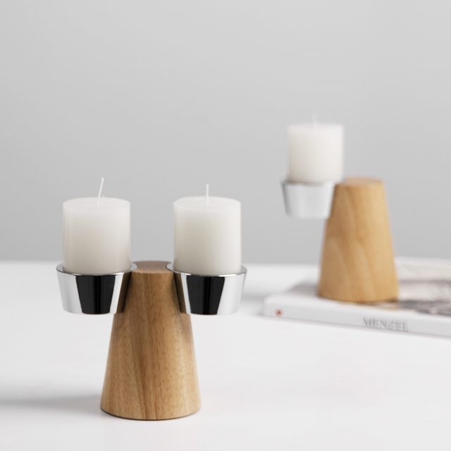 Simple modern metal solid wood creative candlestick