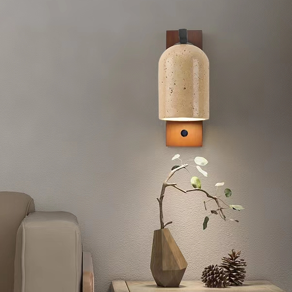 Yellow Travertine Japanese-style Silent Wind Bedroom Bedside Wall Lamp