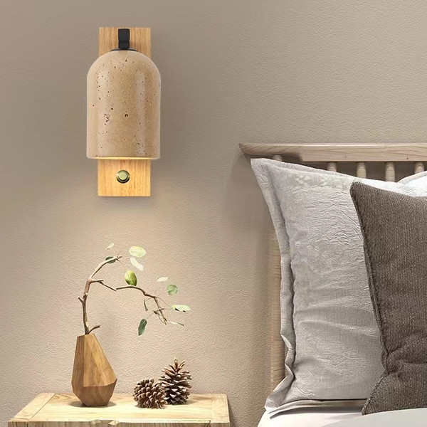 Yellow Travertine Japanese-style Silent Wind Bedroom Bedside Wall Lamp